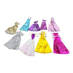 Set Of 9 Formal Barbie Doll Dresses Lace Satin Finish Fashion Handmade Princess